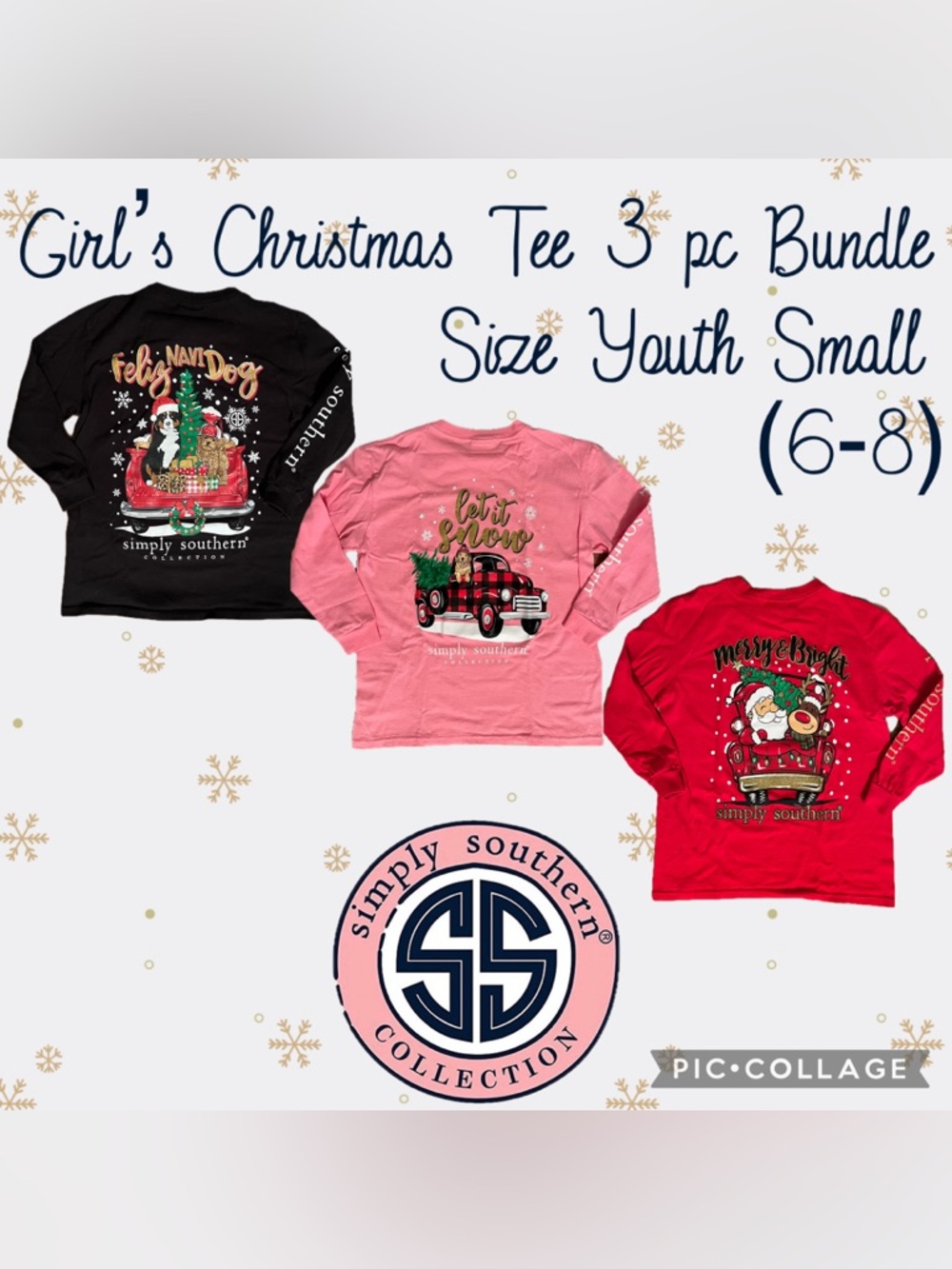 Girls Clothes 3 Piece Bundle Simply Southern Christmas Tees Size Youth Small 6-8